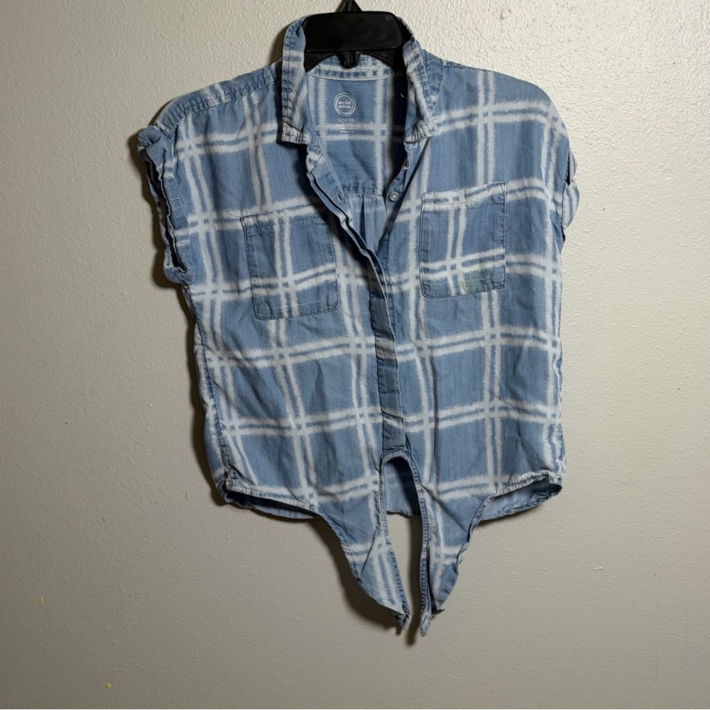 Wonder Nation Kids Blue Plaid Tie Dye Sleeveless Button-Up Shirt size L(10/12)
